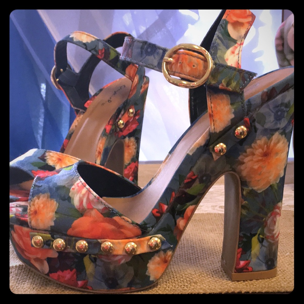 Qupid Blue Multi Color Fabric High Heel